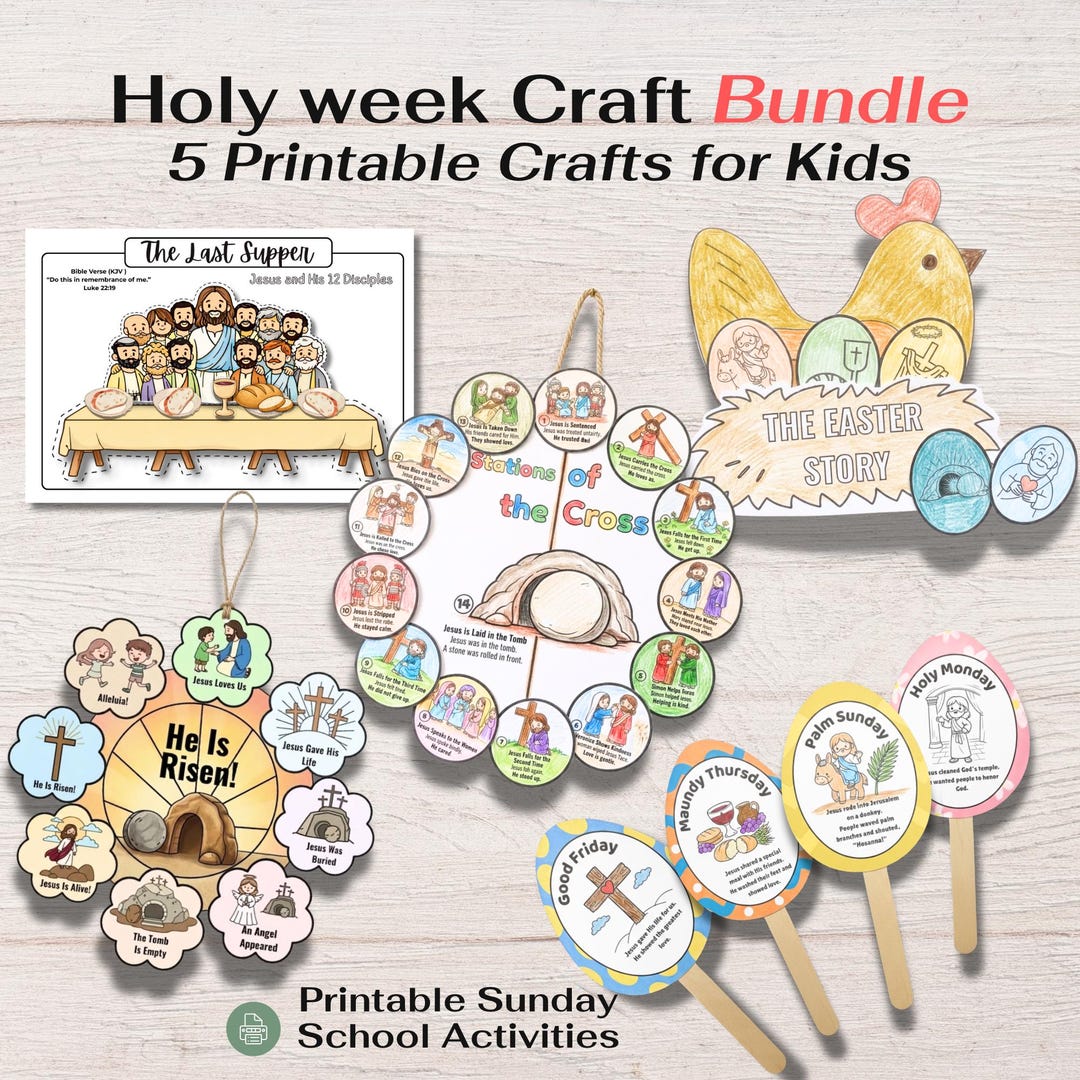 Holy Week Craft Bundle for Kids | 5 Printable Easter Crafts | Sunday ...
