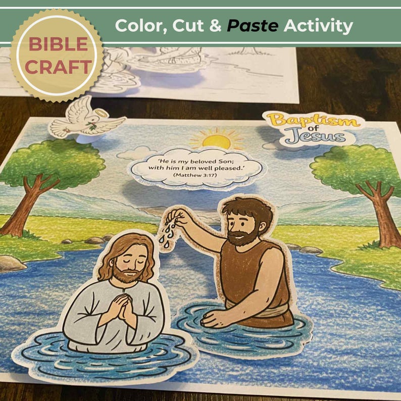 Baptism of Jesus Cut and Paste Activity | Bible Craft | Sunday School ...
