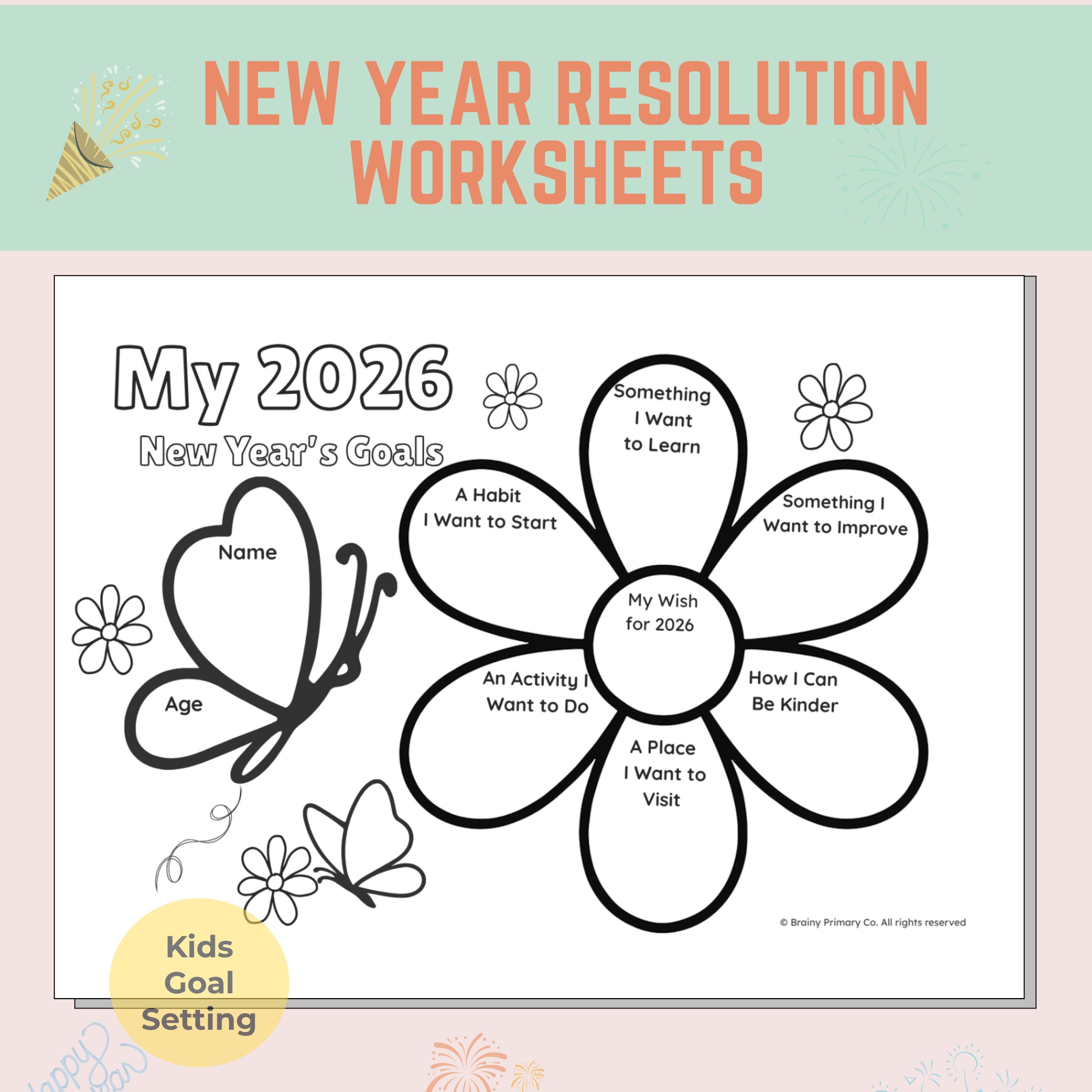 Kids New Year Resolution Worksheets | 2025 Review and 2026 Goals ...