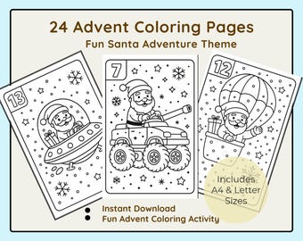 Christmas Coloring Pages | 24 Santa workSheets | Christmas Countdown Activity | Kids Printable