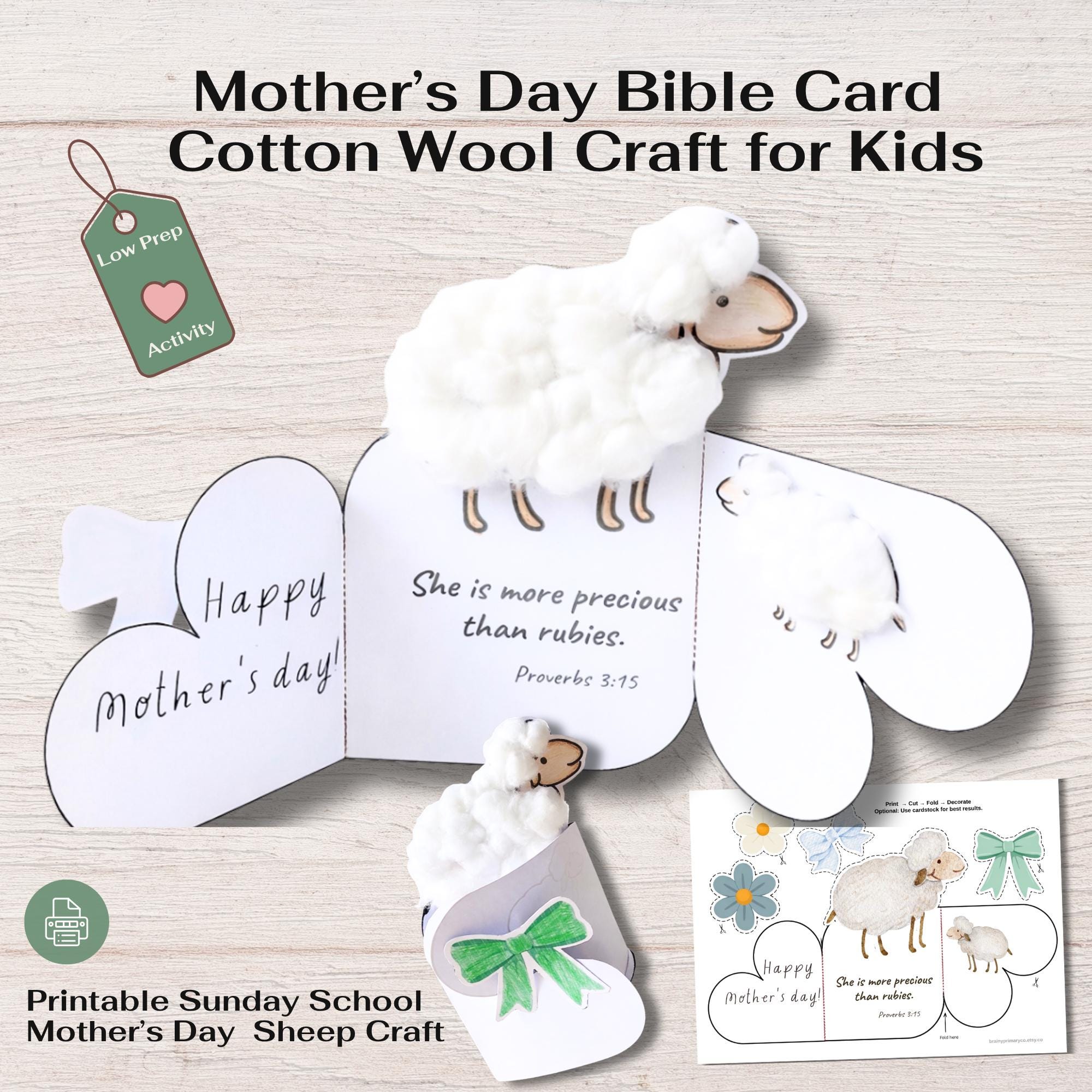 Mother's Day Craft for Kids Cotton Wool Sheep Card (Printable Sunday…