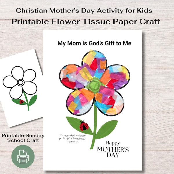 Manualidad cristiana para el Día de la Madre: Flores de papel de seda (Actividad imprimible para la escuela dominical)