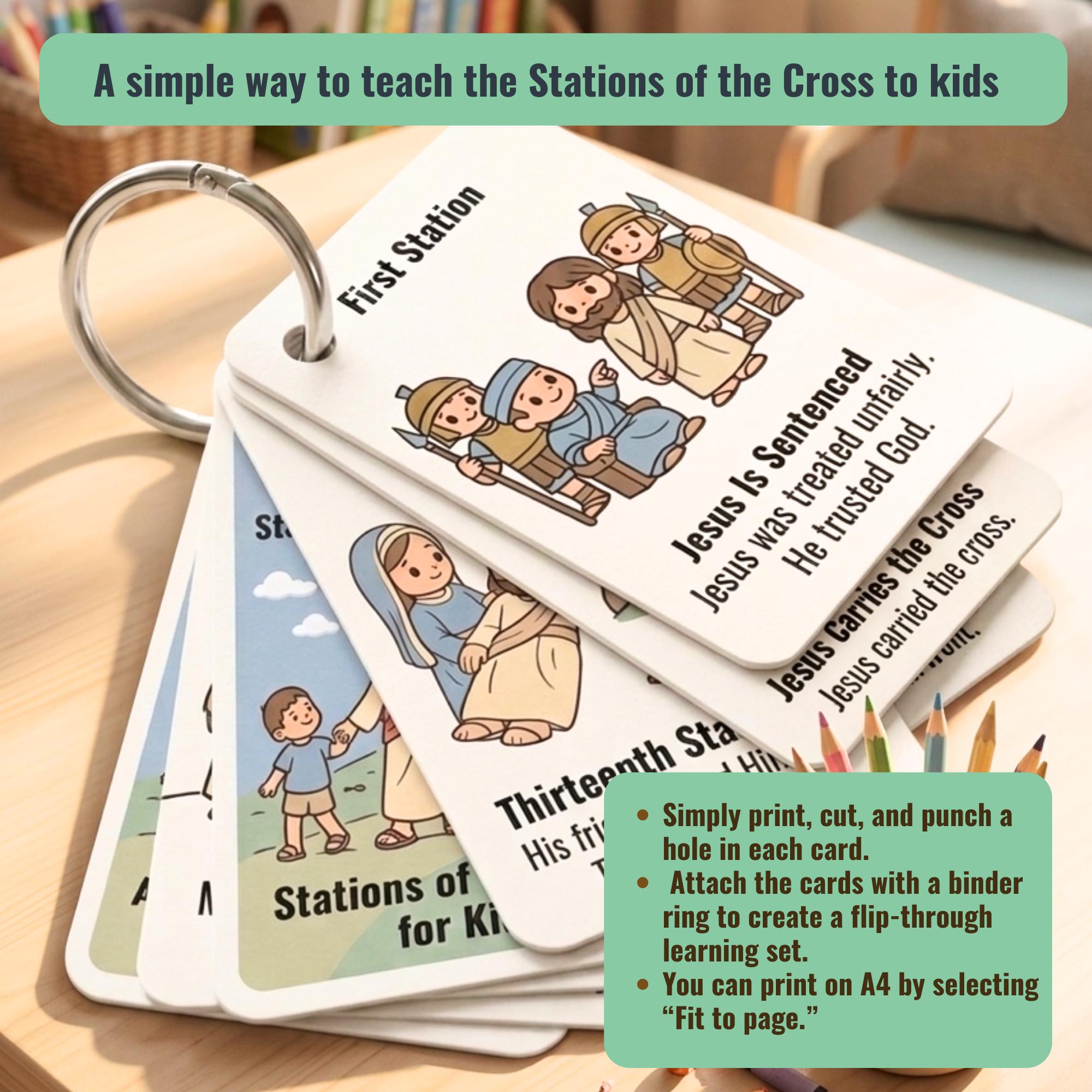 Stations of the Cross Flashcards for Kids | Holy Week Easter Craft ...