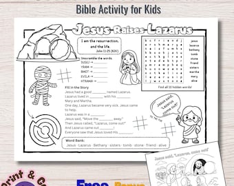 Jesus Raises Lazarus Placemat Bible Activity| Easter Story Sunday School Activity (Digital Download)