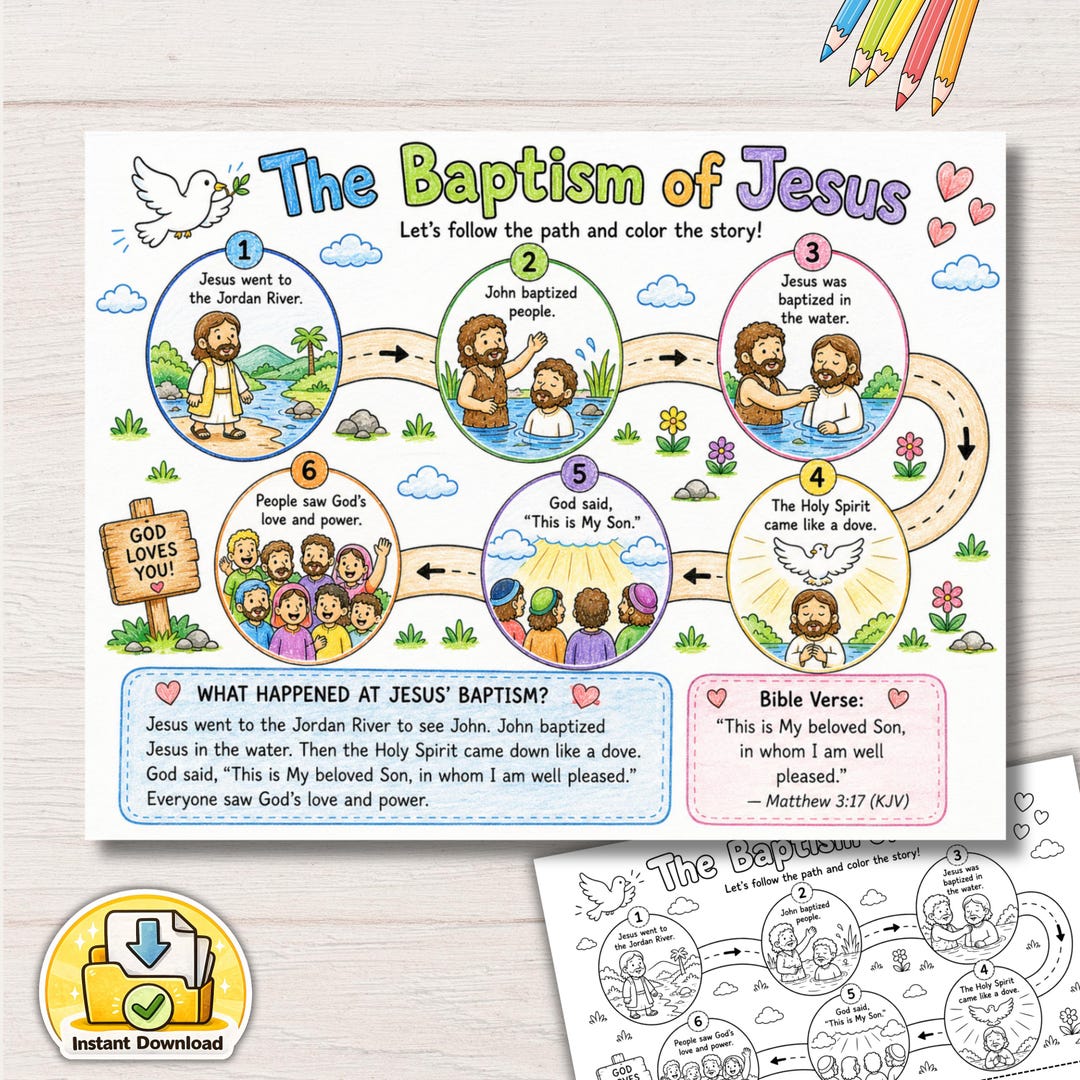Baptism of Jesus Coloring Page Worksheet| Sunday School Activity ...