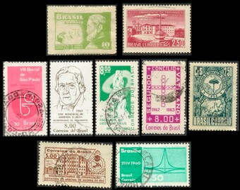 Vintage Brazilian Postage Stamps / 1950's and 1960's / Mixed Media, Artist Trading Cards, Junk Journals, Travel Diary, ATC / Correios Brasil