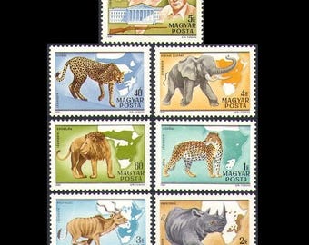Afrykańskie ssaki na znaczkach pocztowych z 1981 r. / Węgierski odkrywca Kittenberger / Kolaż przyrodniczy, Zagrożona, Zmieniona książka, Dziennik podróżny, ATC