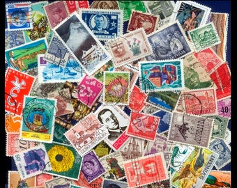 100 Different Worldwide Postage Stamps / Arts and Crafts, Altered Books, Collectors, Collage, Artist Trading Cards, Junk Journal / Mixed Lot