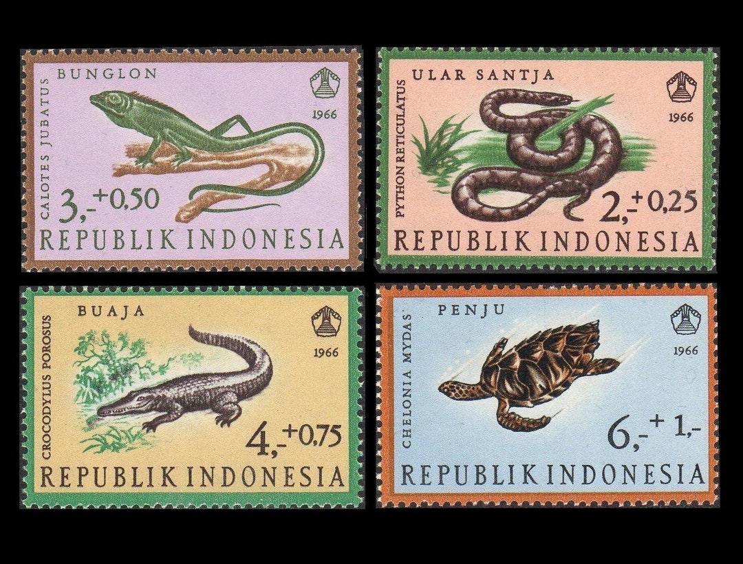 Indonesia 1966 Vintage Postage Stamps / Reptiles, Python, Crocodile ...