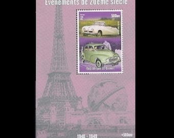Vintage Guinea Postage Stamp Sheet Featuring the Austin Morris / Paris France Background / Collage Embellishment, Travel Theme Scrapbook
