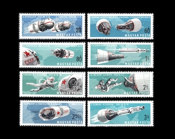 1966 Space Postage Stamps / USA + USSR Twin Flights / Astronauts, Cosmonauts, Rockets, Shuttles / Junk Journal, Collection, School Projects