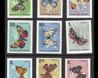 Vintage Butterfly Postage Stamps / 1966 Hungary / Nature Collage, Art Projects, Decoupage, Frame, Greeting Cards, Junk Journal, Mixed Media