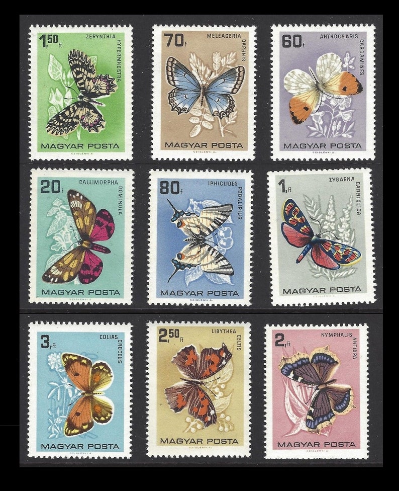 Vintage Butterfly Postage Stamps / 1966 Hungary / Nature Etsy