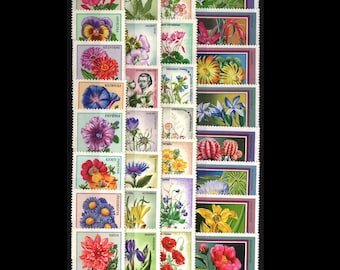 Gran colección de sellos postales de flores / 4 series de sellos antiguos de Hungría / Revista de jardinería, regalo para amantes de la naturaleza, flores silvestres y flores de jardín.