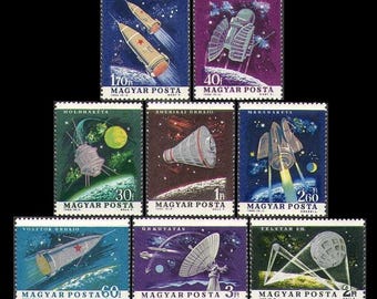 Vintage Space Research Postage Stamps / 1964 Hungary Rocket Satellite Dish / Decoupage, Arts and Crafts, ATCs, Kids Crafts, Collectible, MNH
