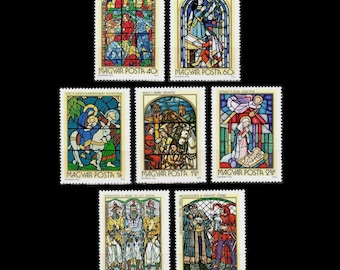 Famous Stained Glass Windows, Vintage 1972 Hungary Stamps / Junk Journal Embellishment, Collage Paper, Stamp Collection, Altered Art Supply