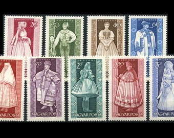 Znaczki pocztowe „Stroje prowincjonalne Węgier” z 1963 r. / Obrazy archiwalne do rękodzieła, dzienników staroci, kart kolekcjonerskich artystów, kolaży analogowych
