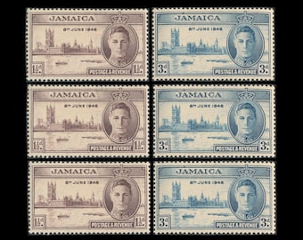 King George VI on Vintage Jamaica Postage and Revenue Stamps / 1946 London Victory Celebration / Historical Ephemera as Collage Material