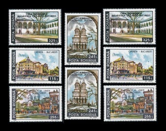 Romania 1994 Postage Stamps / Demolished Historical Buildings / Cathedral, Opera House, Monastery, Church / Collage Fodder Shadow Box Supply