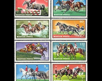 Horse Racing Postage Stamps 1971 Hungary / Steeplechase, Polo, Equestrian Sports, Horseback Riding, Jumping, Harness Race / Collage Material