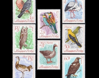 Large 1968 Bird Postage Stamps / Eagle, Falcon, Bustard, Goose, Stork, Oriole, Owl / Arts and Crafts, Scrapbooking, Card Making, Collage