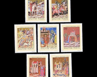 Iluminowane Kroniki 1971 Węgry Znaczki pocztowe / Obrazy Chronicon Pictum, Ilustracja średniowieczna / Projekty artystyczne i rzemieślnicze, Sztuka kolażu