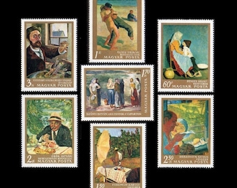Famous Paintings on Large Vintage Postage Stamps / National Gallery of Hungary / Crafts, Card Making, Visual Journals, Altered Art and Books