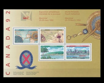 Montreal Philatelic Exhibition 1992 / Canada Postage Stamp Sheet Exploration and Discovery Theme / Jacques Cartier and Christopher Columbus