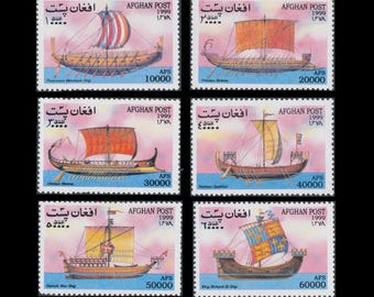 Sailing Ships on 1999 Afghanistan Postage Stamps / Maritime History / Historical Images for Collage Art, Junk Journal Pages, ATC Series
