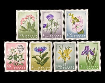 Rare Flowers on 1967 Hungarian Postage Stamps / Nature Images for Craft Projects, Cardmaking, Artist Trading Card Series, Collage Art Supply