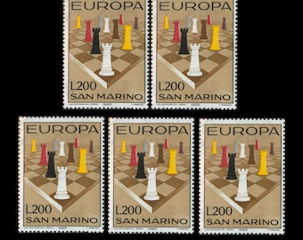 Rooks on Chess Board / 1965 San Marino Vintage Postage Stamps / Europa CEPT / Scrapbook Embellishment, Tournament Invitation, Birthday Card