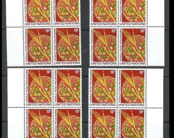 Vintage UN Postage Stamps / 1971 World Food Program / Gold Tinted Wheat and Globe Image / Gorgeous for Mixed Media Projects + Junk Journals