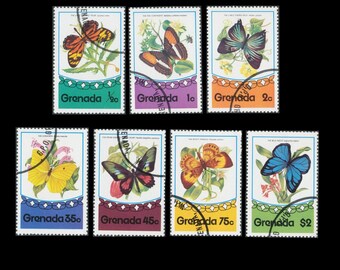 Colourful Butterflies on 1975 Grenada Postage Stamps / Vintage Paper Ephemera / Garden Diary Images, Junk Journal Embellishment, Collage Art