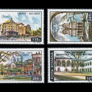 1994 Romania Postage Stamps / Historical Buildings Now Demolished / Cathedral, Opera House, Monastery, Church / Collage Fodder, Shadow Box image 10