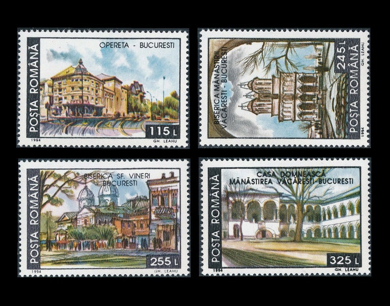 1994 Romania Postage Stamps / Historical Buildings Now Demolished / Cathedral, Opera House, Monastery, Church / Collage Fodder, Shadow Box image 10