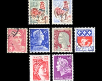 Vintage France Postage Stamps / 1960's Paper Ephemera / Arts and Crafts Supply, Handmade Cards,  Junk Journal Embellishment, Scrapbook Paper