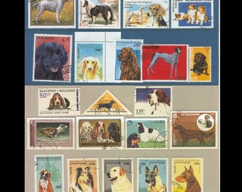 Vintage Worldwide Dog Stamps / Canine Postage for Collage Art Material, Altered Book Embellishments, Artist Trading Card Series