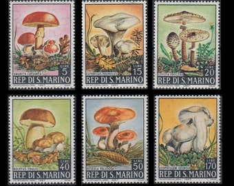 San Marino Vintage Mushroom Postage Stamps / Toadstools for Fairy Tale Altered Book, Gardening Junk Journal, Nature Glue Book, Funghi ACEO