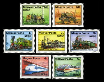 History of the Railway on 1979 Hungary Postage Stamps / Antique Trains, Modern Trams / Transportation ACEO Series, Railroad Altered Book