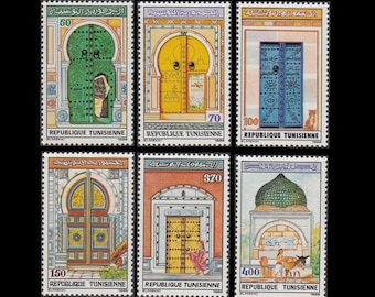 Vintage 1988 Tunisia Postage Stamps Ornate Doorways / Colourful Images for Collage Art, Junk Journal Embellishment, Altered Book Pages