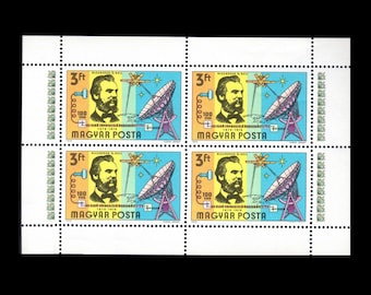 Alexander Graham Bell 1976 Hungary Postage Stamp Sheet / 100th Anniversary of Telephone Patent / Colourful Set for Art and Craft Projects