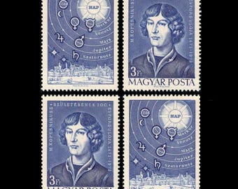 500. rocznica urodzin Mikołaja Kopernika na węgierskich znaczkach pocztowych z 1973 r. / Obrazy archiwalne do kolażu, zmienione zdobienia książek, seria ATC
