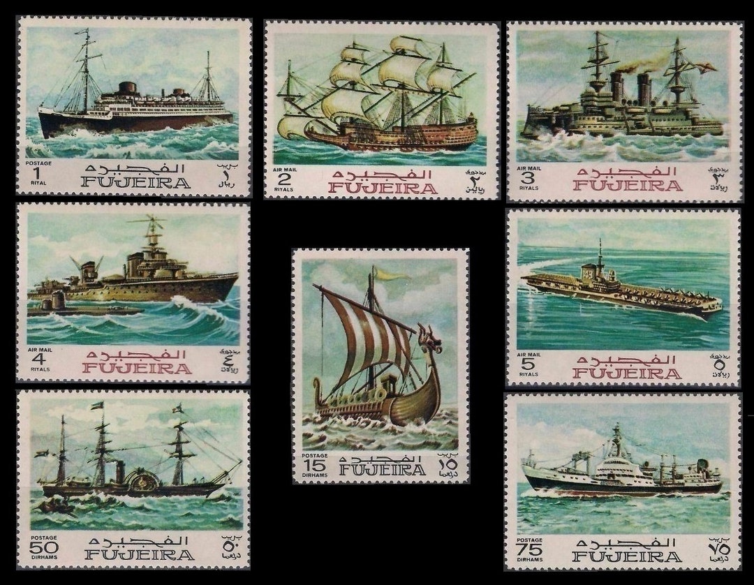 Sailing Ships on 1968 Fujeira Postage Stamps / History of Seafaring