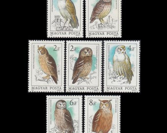 Gorgeous Owl Postage Stamps / 1984 Hungary Vintage Bird Images / Scrapbook Supply, Visual Journal Embellishment, Junk Journal Addition