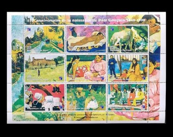 Paul Gauguin Paintings on 1998 Republic of Niger Postage Stamp Sheet / Art Images for Altered Books, Handmade Card Embellishment, ATC Series