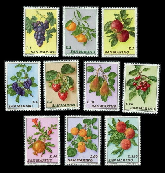 10 Vintage Fruit and Berry Postage Stamps / 1973 San Marino / Etsy