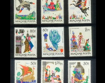 Fabulous Folk Tales 1965 Postage Stamps / Arabian Nights / Handmade Card, Collage, Artist Trading Card, Junk Journal, Altered Book / Hungary