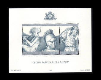 Vintage 1981 San Marino Postage Stamp Sheet, Bimillennium of Virgil's Death / Roman Theme Collage Art, Poetry Book Embellishment, ATC Images