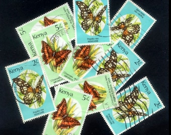 Vintage Kenya Butterfly Postage Stamps / Handmade Card Images, Envelope Embellishment, Arts and Crafts Project, Junk Journal Material