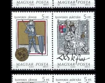 The Hunyadis of Hungary on 1990 Postage Stamps / Metallic Accents, Wonderful Illustrations / Medieval History / Serbia, Romania, Bulgaria